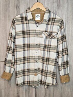 Dubinik Soft Flannel Button Up Shirt Mens Corduroy Flip Cuff Flap Pocket Camp M